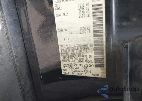 2009 Nissan Maxima 3.5 S z USA, uszkodzony, nr VIN 1N4AA51E79C852100